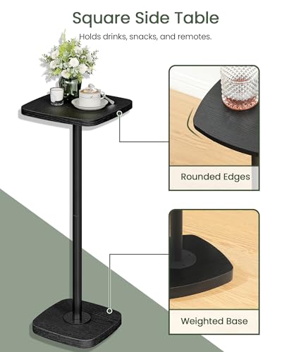 Small Side Table, Drink Table for Small Spaces, Square Martini Table with Pedestal, for Living Room, Bedroom, Black TBZ24BB - color: Black