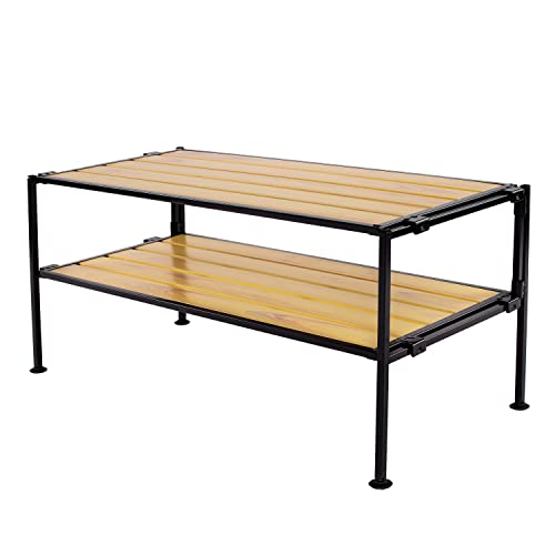 2-Tier Stackable 2" Slat Steel Frame Shoe Rack, 26.5" W x 12.2" D, Aspen | Interlocking modular design maximizes storage while the sturdy steel frame holds up to 9 pairs of shoes (Patented Design) - color: Countryside Aspen Slat, size: 2-Tier