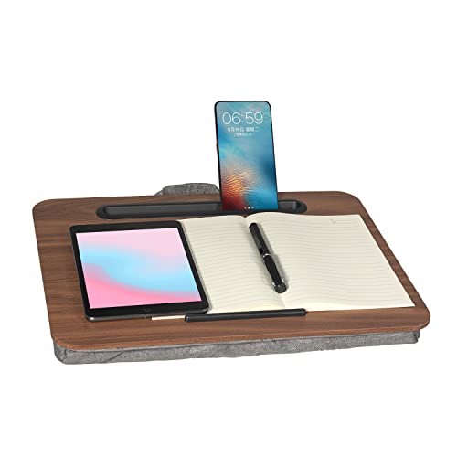 Portable Laptop Desk Fits Up to 16“ Laptops, with Tablet Slot, Built-in Cushion, Great for Home & Office,Lap Desk for Laptop,Lap Desk with Cushion (Brown, Medium) - color: Brown, size: Medium