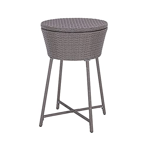 ABBLE Wicker Patio Ice Cooler Table Cool Bar Outdoor Patio Furniture Side Table with Beer and Wine Cooler Grey