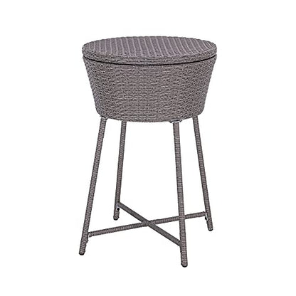 ABBLE Wicker Patio Ice Cooler Table Cool Bar Outdoor Patio Furniture Side Table with Beer and Wine Cooler Grey