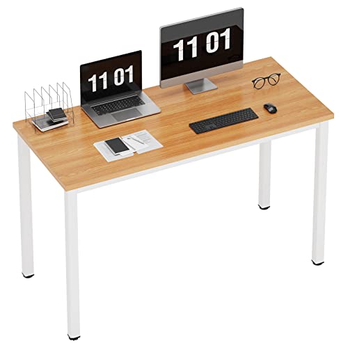 Need 47 inch Computer Desk, Teak Tabletop, White Metal Frame, Modern Simple | Home Office Desk, Basic Sturdy Writing Table, Adjustable Feet, Water-Resistant, Dorms & Bedrooms, Easy Assembly, Game & Study - color: Teak & White, size: 47 inches