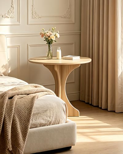 Walnut Round Side Table, Modern Minimalist Accent End Table with Curved Tripod Base, Compact Small Round Sofa Side Table, Easy Assembly Nightstand for Living Room Bedroom Balcony Small Spaces - color: Walnut-x