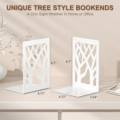 VFINE Withe Bookend 2-Piece, Tree Design Bookends for Shelves, Metal Book Ends for Desk, Decoration Stylish Bookshelf Bookends for Home Office School Supplies - style: White bookend 1 pair