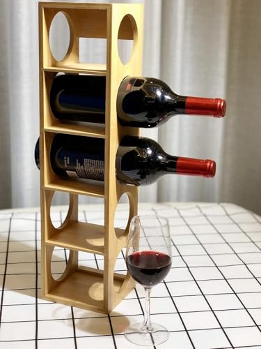 HYGRAD BUILT TO SURVIVE Stackable Bamboo Wall Mounted Wine Rack Stand, 5 Bottle Countertop Freestanding Wine Holder Storage Display Shelves for Basement, Kitchen, Bar, Pantry Cabinet
