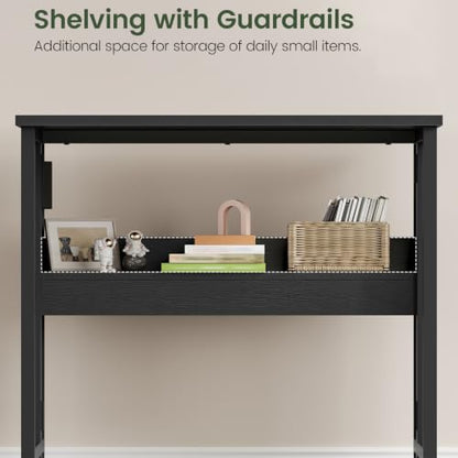 CHOEZON Folding Desk with Power Outlets, 31.5" Rolling Computer Table with Wheels, Portable Office Desk with Storage Shelf for Small Spaces Black TDN01UBB - color: Black