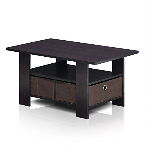 Small Modern Coffee Table with Storage, Bin Drawer Side Table, Coffee Table for Bedroom, Home Office, Living Room, Dark Walnut - color: Dark Walnut