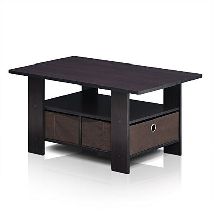 Small Modern Coffee Table with Storage, Bin Drawer Side Table, Coffee Table for Bedroom, Home Office, Living Room, Dark Walnut - color: Dark Walnut
