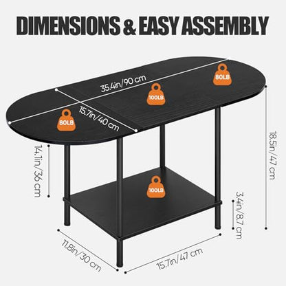 Black Coffee Tables for Living Room,Mid Century Oval Small Center Table with Storage Shelf and Wood Tabletop,2-Tier Farmhouse Low Cocktail Tea Table for Small Space,Apartment - color: Black