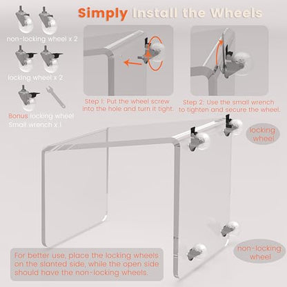 C Shaped Side Table for Sofa, Heavy Clear Acrylic Mobile End Table on Wheels, Modern Rolling Snack & Drink Use for Living Room & Bedroom, Space-Efficient Design with Sturdy Construction, 15mm Thick - color: 1-pack