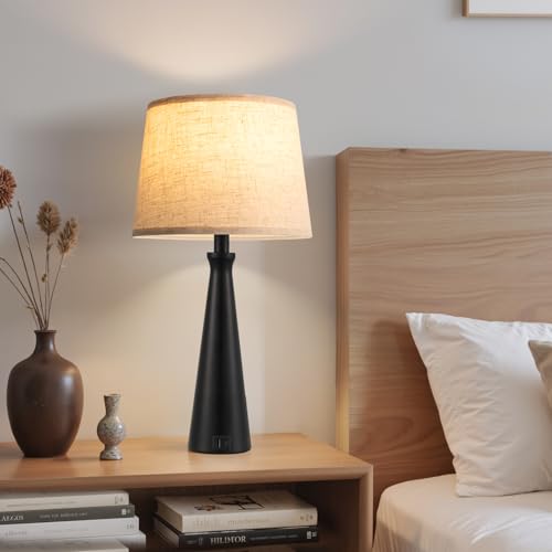Seealle Modern Table Lamps Set of 2 - Touch Bedside Lamp for Nightstand with Dual USB C+A,3-Way Dimmable Nightstand Lamps for Living Room Bedroom End Table with Beige Shade(Bulb Included) - color: E. Black-Beige