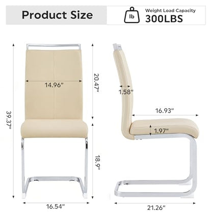 Baysitone Modern Dining Chairs Set of 2, Side & Kitchen Chairs with Silver Frame, Faux Leather Padded Seat High Back, for Dining, Kitchen & Living Room - Beige - color: Beige, size: Set of 2