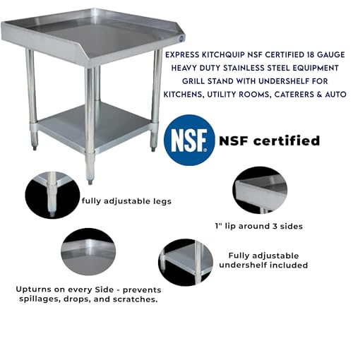 Stainless Steel Equipment Grill Stand with Adjustable Undershelf | Heavy Duty 18-Gauge Top | NSF Certified for Commercial Kitchen & Utility Use (24"x24") - size: 24"x24"