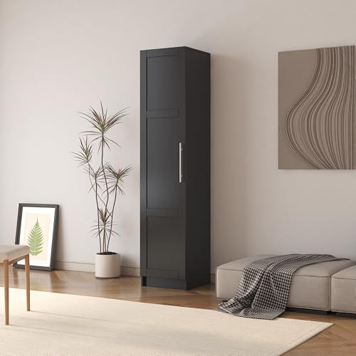 Slim Tall Storage Cabinet,Pantry Cabinet with Doors Shelves Small Space for Kitchen Living Room Bathroom, Black - color: 01 Black