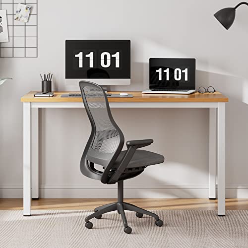 Need 47 inch Computer Desk, Teak Tabletop, White Metal Frame, Modern Simple | Home Office Desk, Basic Sturdy Writing Table, Adjustable Feet, Water-Resistant, Dorms & Bedrooms, Easy Assembly, Game & Study - color: Teak & White, size: 47 inches