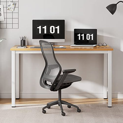 Need 47 inch Computer Desk, Teak Tabletop, White Metal Frame, Modern Simple | Home Office Desk, Basic Sturdy Writing Table, Adjustable Feet, Water-Resistant, Dorms & Bedrooms, Easy Assembly, Game & Study - color: Teak & White, size: 47 inches