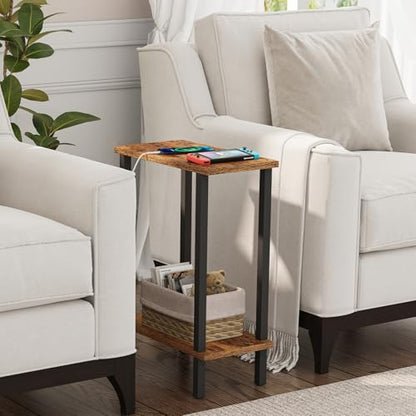 TUTOTAK Small Side Table, Narrow End Table, Skinny Sofa Table, Slim Nightstand, Couch Table, Living Room, Bed Room, Brown TB01BB062 - color: Brown, size: 2-Tier（7.9"D x 15.8"W x 22.5"H）