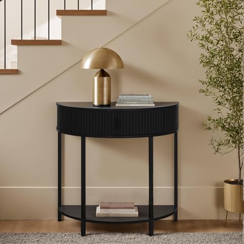 unipaws Half Moon Console Table with Drawer Storage, Narrow Entryway Table | Hidden Cabinet & Lower Shelf, Modern Semi-Circle Hallway Table for Living Room, Small Spaces (31.5" Width) - style: Drawer Storage