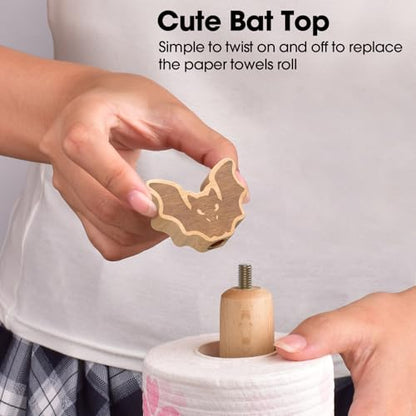 KitchLife Cute Wooden Paper Towel Holder Countertop - Solid Freestanding Paper Towel Dispenser Stand Organizer with Anti-Skid Base (Bat) - style: Bat