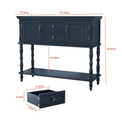 ARTPOWER Console Table with 2 Drawers, Retro Entryway Table with 2 Door | Solid Wood Veneer Entry Table, Behind Couch Sofa Table with Open Storage Shelf for Living Room, Foyer, Hallway - color: Blue