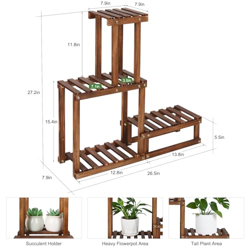 Wood Plant Stand Indoor Outdoor 4 Tiers Plant Rack Corner Planter Shelf Flower Pot Holder for Living Room Garden Patio Yard Porch (Space Saving,27.6”,Small)