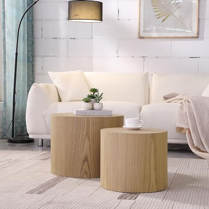 Round Coffee Table Set of 2, Nesting Coffee Table and End Table Set Wood Small Circle Drum Side Table for Living Room Office, No Assembly,Wooden - color: Wooden