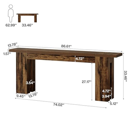 Tribesigns 86.6 Inch Extra Long Console Table, Rustic Narrow Farmhouse Sofa Table Behind Couch, Wooden Entryway Table for Living Room Hallway Foyer Entrance