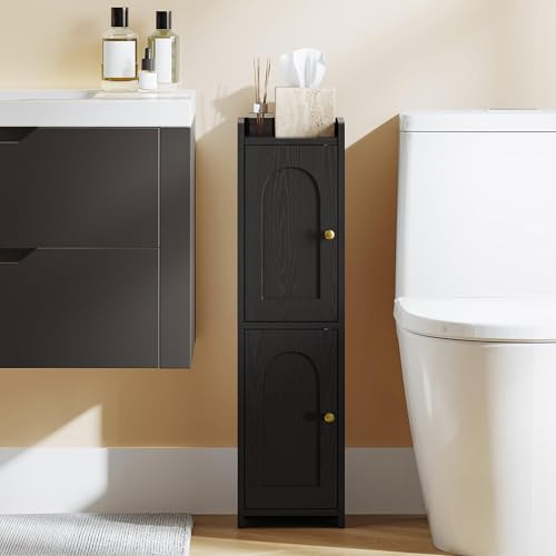 Hzuaneri Bathroom Storage Cabinet, Small Corner Floor Cabinet with 2 Doors and Adjustable Shelf, Narrow Toilet Paper Cabinets, Bathroom Organizer for Small Spaces, 7.9" D x 7.9" W x 29.5" H Black - color: Black, size: 7.9"D x 7.9"W x 29.5"H