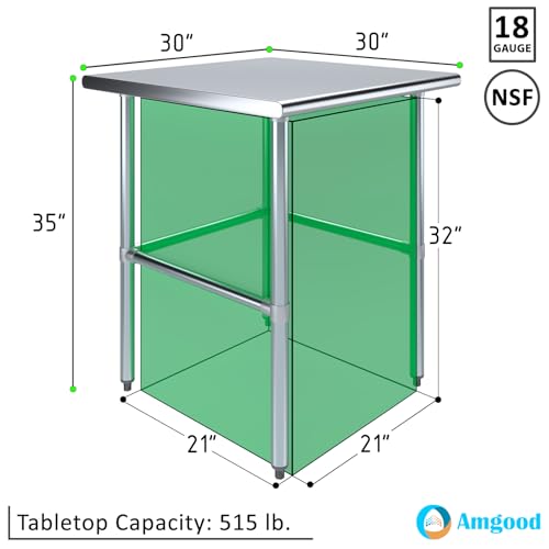 30 in. x 30 in. Open Base Stainless Steel Work Table | Residential & Commercial | Food Prep | Heavy Duty Utility Work Station | NSF - size: 30 in. Length x 30 in. Width