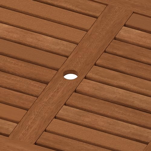 Furinno FG18006 Tioman Hardwood Patio Furniture Square Table with Umbrella Hole, Natural, 35.4"D x 35.4"W x 29.2"H - color: Natural, size: 35.4"D x 35.4"W x 29.2"H