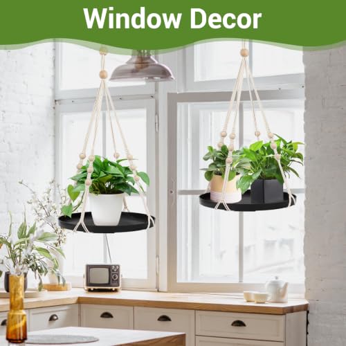 GREANER 2PCS Macrame Plant Hanger, Black Hanging Macrame Plant Holder with Handmade Cotton, Plant Window Hanger for Indoor and Outdoor Use - color: Black