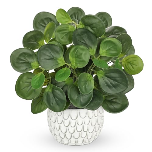 13" Artificial Plants Indoor Small Fake Plant in White Ceramic Pot | Silk Plants for Home Decor Indoor, Faux Potted Plant for Shelves Desks Room Office Bedroom Entryway Tabletop Decor - color: #Green #2