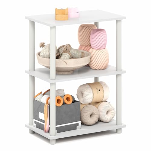 Furinno Turn-N-Tube Storage Shelves, 3-Tier Book Shelf, Corner Shelf, Toolless Open Shelves, for Organization and Storage, Living Room, Garage, Home Office, White - color: White/White, size: 3-Tier Narrow
