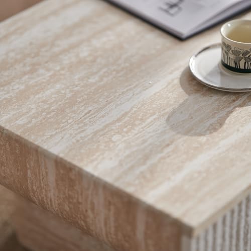 46.85" Faux Marble Coffee Table with Drawer Faux Travertine Pattern Rectangular Coffee Table for Living Room Wood Center Table Accent Tea Table for Apartment Office, Mars Pattern - color: Faux Marble-rectangular-46.85inch
