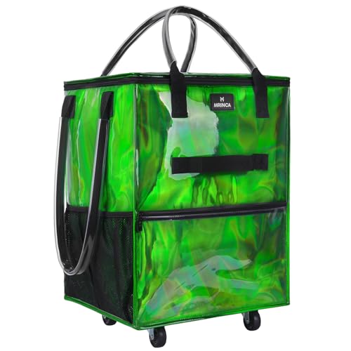 Reusable Grocery Bag On Wheels, 70L Foldable Rolling Tote with 6 Pockets | 3-Way Carry, Heavy Duty Handle, Zippered Top for Grocery, Laundry, Collapsible Shopping Trolley, Medium, Gradient Green - color: Gradient Green, size: Medium