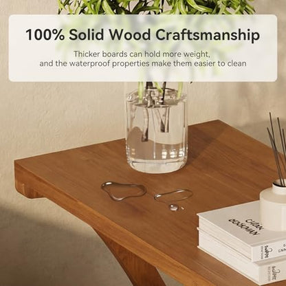 Solid Wood End Table with 2-Tier Storage Shelf, Narrow Side Table for Living Room, Bedroom, Small Spaces, Cherry Wood Paint Finish, Easy Assembly - color: Charred