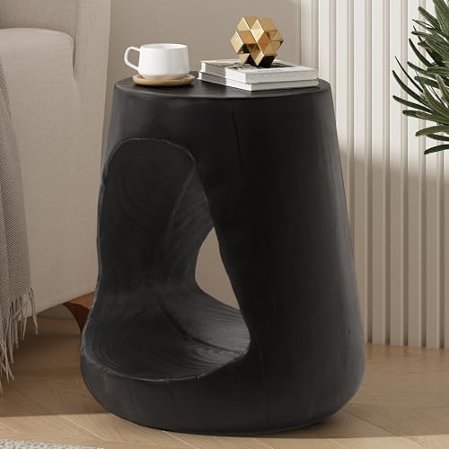 Merax Hollow MGO Accent Side Table, Unique Modern End Table with Wide Pedestal & Tabletop, Small Drink Tables for Living Room, Bedroom Night Stand Bedside Table, No Assembly Required, Black - color: Black