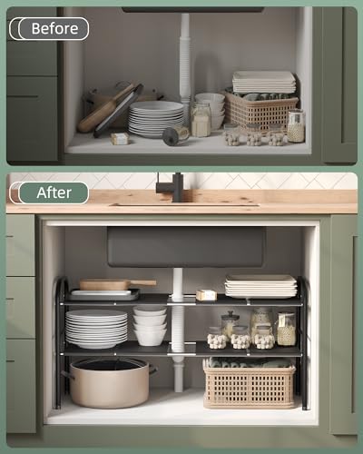 NETEL Under Sink Organizers and Storage, 2 Tier Expandable Under Cabinet Organizer Shelf with 8 Removable Panels,Expandable Shelf for Cupboard,Kitchen,Bathroom,Shoe Storage Rack - size: 8 Panels