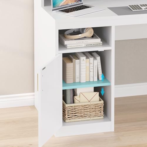 YOMILUVE Computer Desk with 3 Drawer & Storage Shelves, Home Office Desk with File Drawer & Cabinet, Writing Study Table with Long Monitor Stand & Printer Shelf, Executive Desk, White - color: White