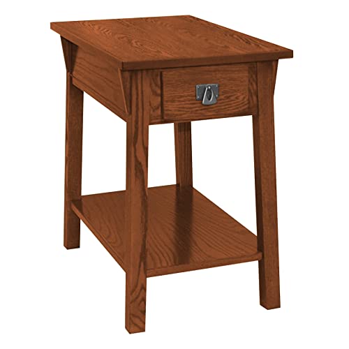 Leick Home Mission End Table, Solid Wood, 1 Storage Drawer, Bottom Display Shelf, Narrow, Easy-Assembly, For Living Room/Bedroom, Russet, 24.0 in. L x 15.0 in. W x 24.0 in. H, 9059-RS - color: Russet / Blackened, size: Chairside