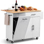 VEVOR Kitchen Island Cart with Storage, 46.06 in Wide Mobile Rolling Storage Island on Swivel Wheels, with Drawer, Storage Cabinet, Drop Leaf, Spice/Towel Rack, Table for Home Dining Room, White - size: 46.06"W (dropleaf)