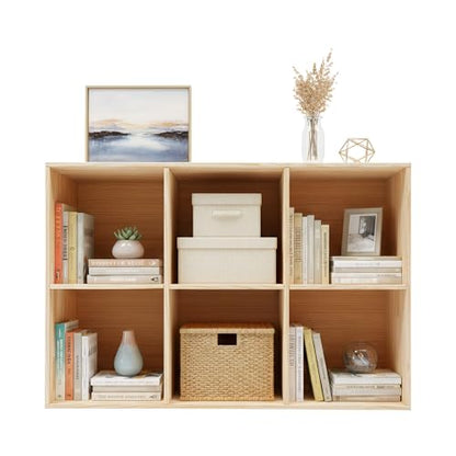 10 Cube Solid Wood Bookcase Organizer, 35.43" Long Floor Standing Bookshelf, Open Storage Display Cabinet for Living Room Bedroom Office Hallway Entryway (6 Cube) - size: 6 Cube