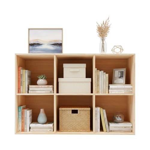 6 Cube Storage Organizer, Solid Wood Bookshelf, Vertical or Horizontal Bookcase, Open Cube Book Shelf, 35.4 in Cubes Organizer for Bedroom, Living Room, Office (35.4 X 11.8 X 23.6 in) - size: 35.4 X 11.8 X 23.6 in