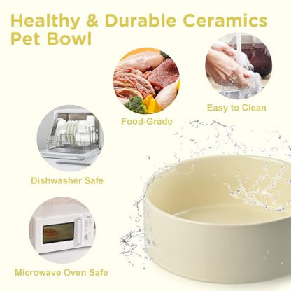 SPUNKYJUNKY Elevated Dog Bowls Ceramic, 5.1'' Dogs and Cat Food Water Bowls Raised with Non-Slip Bamboo Stand for Puppy Small Sized Breed Microwave Dishwasher Safe - 13.5 OZ,Beige - color: Beige, size: 5.1 in - 1.7 cups