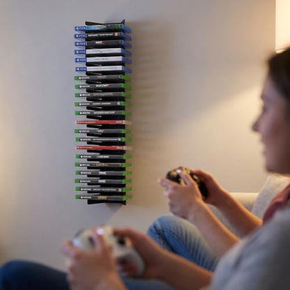 Video Game Storage Wall Mount, 4 Pack Heavy-Duty Metal Game Case Holder - Holds Up to 76 Disc Boxes, Wall Mounted Media Storage Shelves Compatible for PS, Xbx, DVD, Switch Game Organize Display