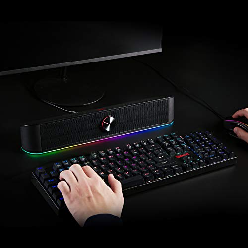 Redragon GS560 RGB Desktop Soundbar, 2.0 Channel Computer Speaker with Dynamic Lighting Bar Audio-Light Sync/Display, Touch-Control Backlit with Volume Knob, USB Powered w/ 3.5mm Cable, Black - color: Black