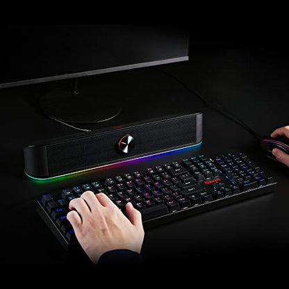 Redragon GS560 RGB Desktop Soundbar, 2.0 Channel Computer Speaker with Dynamic Lighting Bar Audio-Light Sync/Display, Touch-Control Backlit with Volume Knob, USB Powered w/ 3.5mm Cable, Black - color: Black