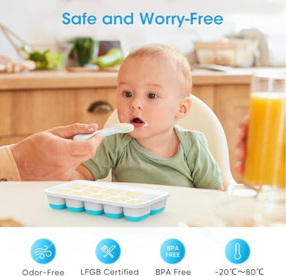 DOQAUS Ice Cube Tray with Lid and Bin - 4 Pack Silicone Ice Cube Trays for Freezer, Stackable Ice Bucket Kits with Storage Container & Scoop for Kitchen, RV, Cocktail, Coffee - color: Blue