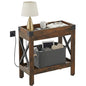 Narrow End Table with Charging Station, Rustic Brown Side Table with 2 USB Ports & Power Outlets, Slim Industrial Nightstand for Small Spaces, Living Room Sofa & Bedroom - color: Rustic Brown, style: With Outlets