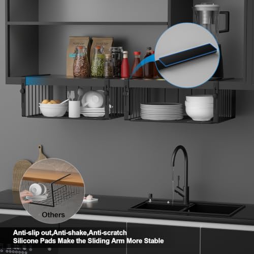 AmonHouseware 2Pack Under Shelf Basket Storage,Adjustable Hanging,Black | Under Cabinet Shelf Add-on, Slide-in Baskets,Organizer for Laundry Room Kitchen Pantry Desk Bookshelf Counter Cupboard - color: Black